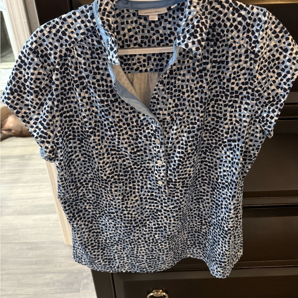 Chico's Navy and White Button Down Shirt
